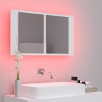 vidaXL Dulap de baie cu oglindă și LED, alb, 80x12x45 cm vidaXL Dulap de baie cu oglindă și LED, alb, 80x12x45 cm