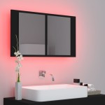 vidaXL Dulap de baie cu oglindă și LED, negru, 80x12x45 cm vidaXL Dulap de baie cu oglindă și LED, negru, 80x12x45 cm