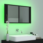 vidaXL Dulap de baie cu oglindă și LED, negru, 80x12x45 cm vidaXL Dulap de baie cu oglindă și LED, negru, 80x12x45 cm