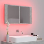 vidaXL Dulap de baie cu oglindă & LED, gri beton, 80x12x45 cm acril vidaXL Dulap de baie cu oglindă & LED, gri beton, 80x12x45 cm acril