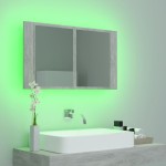 vidaXL Dulap de baie cu oglindă & LED, gri beton, 80x12x45 cm acril vidaXL Dulap de baie cu oglindă & LED, gri beton, 80x12x45 cm acril