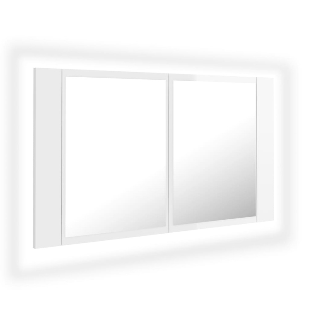 vidaXL Dulap de baie cu oglindă și LED, alb extralucios 80x12x45 acril