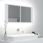 vidaXL Dulap de baie cu oglindă și LED, alb, 90x12x45 cm acril vidaXL Dulap de baie cu oglindă și LED, alb, 90x12x45 cm acril