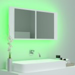 vidaXL Dulap de baie cu oglindă și LED, alb, 90x12x45 cm acril vidaXL Dulap de baie cu oglindă și LED, alb, 90x12x45 cm acril