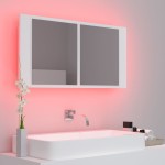 vidaXL Dulap de baie cu oglindă și LED, alb, 90x12x45 cm acril vidaXL Dulap de baie cu oglindă și LED, alb, 90x12x45 cm acril