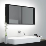 vidaXL Dulap de baie cu oglindă și LED, negru, 90x12x45 cm acril vidaXL Dulap de baie cu oglindă și LED, negru, 90x12x45 cm acril
