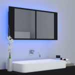 vidaXL Dulap de baie cu oglindă și LED, negru, 90x12x45 cm acril vidaXL Dulap de baie cu oglindă și LED, negru, 90x12x45 cm acril