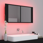 vidaXL Dulap de baie cu oglindă și LED, negru, 90x12x45 cm acril vidaXL Dulap de baie cu oglindă și LED, negru, 90x12x45 cm acril