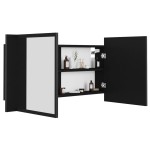 vidaXL Dulap de baie cu oglindă și LED, negru, 90x12x45 cm acril vidaXL Dulap de baie cu oglindă și LED, negru, 90x12x45 cm acril
