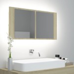 vidaXL Dulap de baie cu oglindă și LED, stejar Sonoma, 90x12x45 acril vidaXL Dulap de baie cu oglindă și LED, stejar Sonoma, 90x12x45 acril