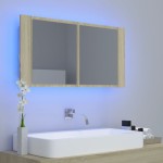 vidaXL Dulap de baie cu oglindă și LED, stejar Sonoma, 90x12x45 acril vidaXL Dulap de baie cu oglindă și LED, stejar Sonoma, 90x12x45 acril