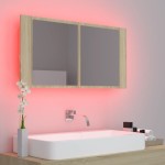 vidaXL Dulap de baie cu oglindă și LED, stejar Sonoma, 90x12x45 acril vidaXL Dulap de baie cu oglindă și LED, stejar Sonoma, 90x12x45 acril