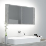 vidaXL Dulap de baie cu oglindă & LED, gri beton, 90x12x45 cm acril vidaXL Dulap de baie cu oglindă & LED, gri beton, 90x12x45 cm acril