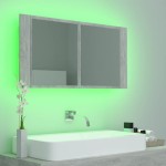 vidaXL Dulap de baie cu oglindă & LED, gri beton, 90x12x45 cm acril vidaXL Dulap de baie cu oglindă & LED, gri beton, 90x12x45 cm acril