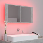 vidaXL Dulap de baie cu oglindă & LED, gri beton, 90x12x45 cm acril vidaXL Dulap de baie cu oglindă & LED, gri beton, 90x12x45 cm acril