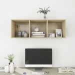 vidaXL Dulap TV montat pe perete, stejar Sonoma, 37x37x107 cm, PAL