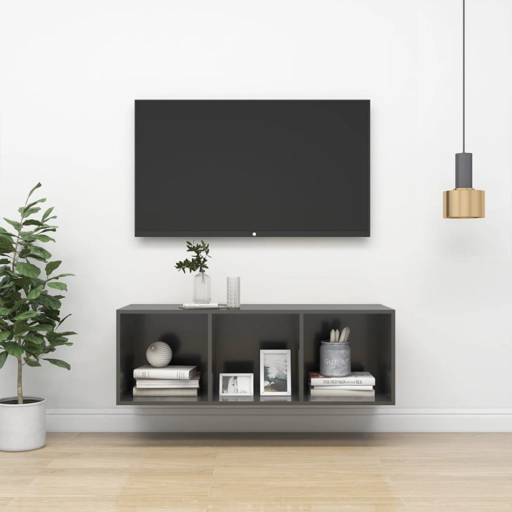 vidaXL Dulap TV montat pe perete, gri extralucios, 37x37x107 cm, PAL