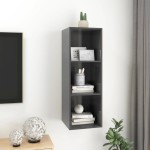 vidaXL Dulap TV montat pe perete, gri extralucios, 37x37x107 cm, PAL