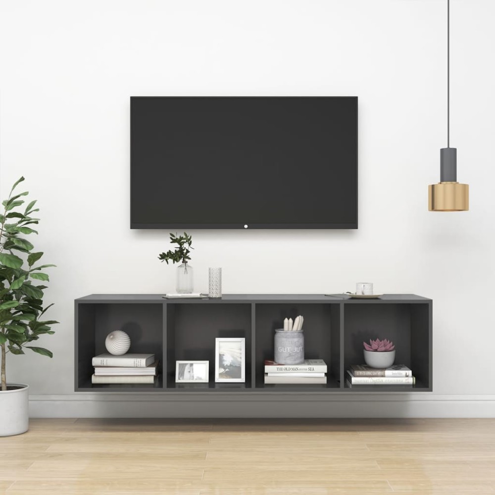 vidaXL Dulap TV montat pe perete, gri, 37x37x142,5 cm, PAL