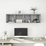 vidaXL Dulap TV montat pe perete, gri beton, 37x37x142,5 cm, PAL