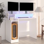 vidaXL Birou cu lumini LED, alb, 97x90x45 cm lemn compozit vidaXL Birou cu lumini LED, alb, 97x90x45 cm lemn compozit