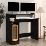 vidaXL Birou cu lumini LED, negru, 97x45x90 cm, lemn prelucrat vidaXL Birou cu lumini LED, negru, 97x45x90 cm, lemn prelucrat