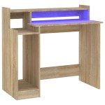 vidaXL Birou cu lumini LED, stejar sonoma, 97x90x45 cm, lemn compozit vidaXL Birou cu lumini LED, stejar sonoma, 97x90x45 cm, lemn compozit