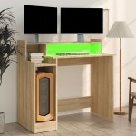 vidaXL Birou cu lumini LED, stejar sonoma, 97x90x45 cm, lemn compozit vidaXL Birou cu lumini LED, stejar sonoma, 97x90x45 cm, lemn compozit