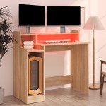vidaXL Birou cu lumini LED, stejar sonoma, 97x90x45 cm, lemn compozit vidaXL Birou cu lumini LED, stejar sonoma, 97x90x45 cm, lemn compozit