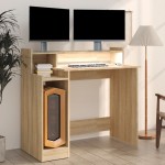 vidaXL Birou cu lumini LED, stejar sonoma, 97x90x45 cm, lemn compozit vidaXL Birou cu lumini LED, stejar sonoma, 97x90x45 cm, lemn compozit