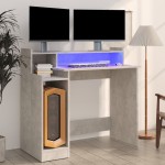 vidaXL Birou cu lumini LED, gri beton, 97x90x45 cm, lemn compozit vidaXL Birou cu lumini LED, gri beton, 97x90x45 cm, lemn compozit