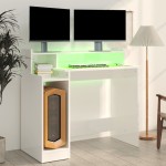 vidaXL Birou cu lumini LED alb extralucios 97x90x45 cm lemn compozit vidaXL Birou cu lumini LED alb extralucios 97x90x45 cm lemn compozit