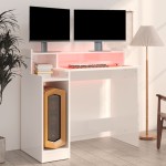 vidaXL Birou cu lumini LED alb extralucios 97x90x45 cm lemn compozit vidaXL Birou cu lumini LED alb extralucios 97x90x45 cm lemn compozit