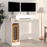 vidaXL Birou cu lumini LED alb extralucios 97x90x45 cm lemn compozit vidaXL Birou cu lumini LED alb extralucios 97x90x45 cm lemn compozit