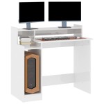 vidaXL Birou cu lumini LED alb extralucios 97x90x45 cm lemn compozit vidaXL Birou cu lumini LED alb extralucios 97x90x45 cm lemn compozit