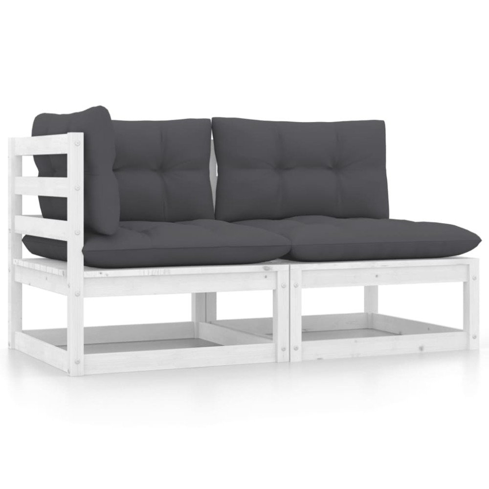 vidaXL Set mobilier de grădină cu perne, 2 piese, alb, lemn masiv pin