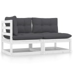vidaXL Set mobilier de grădină cu perne, 2 piese, alb, lemn masiv pin vidaXL Set mobilier de grădină cu perne, 2 piese, alb, lemn masiv pin
