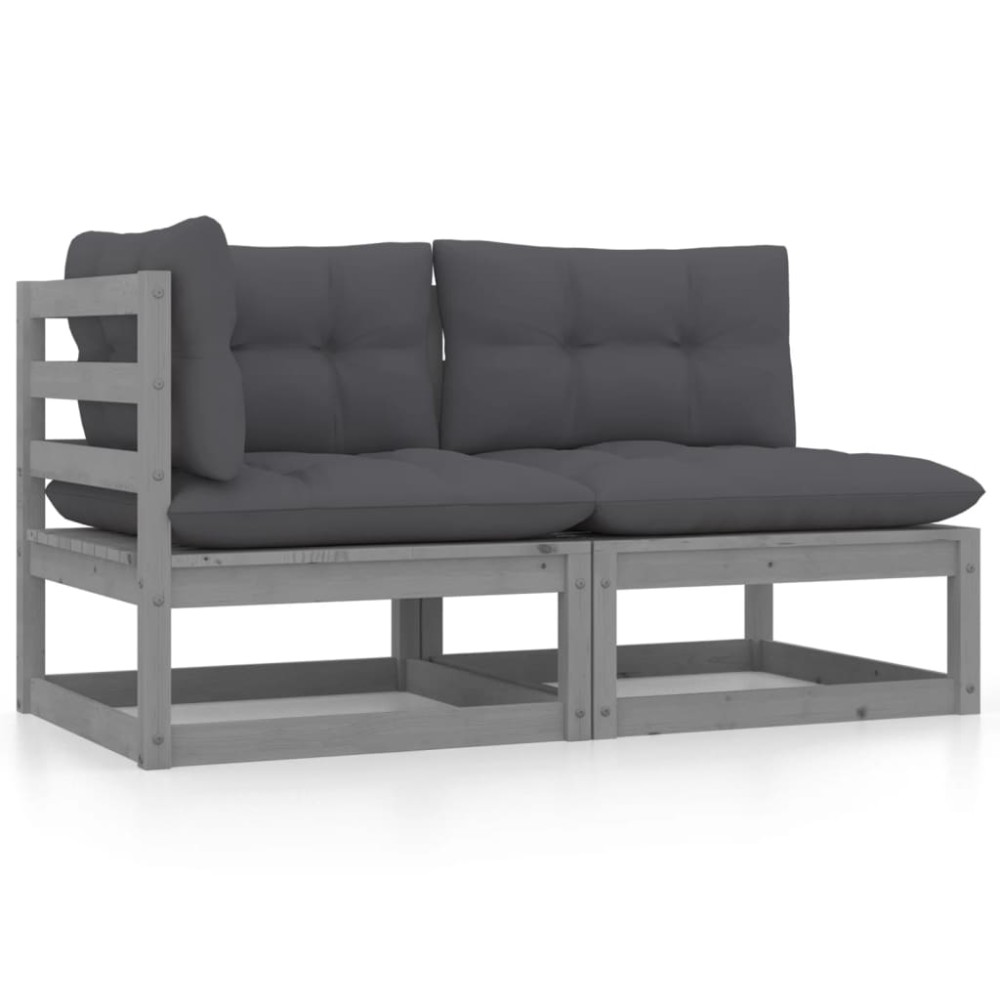 vidaXL Set mobilier de grădină cu perne, 2 piese, gri, lemn masiv pin