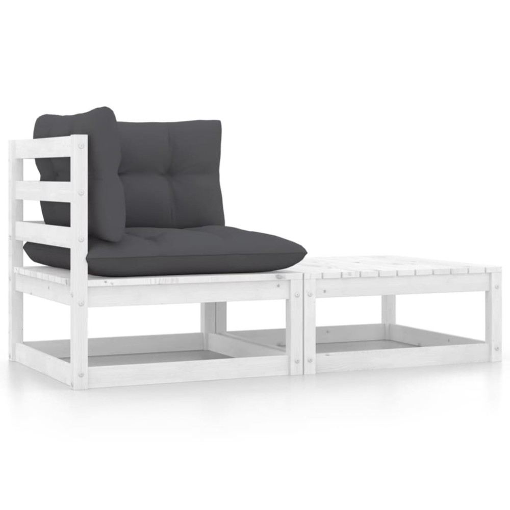vidaXL Set mobilier de grădină cu perne, 2 piese, alb, lemn masiv pin