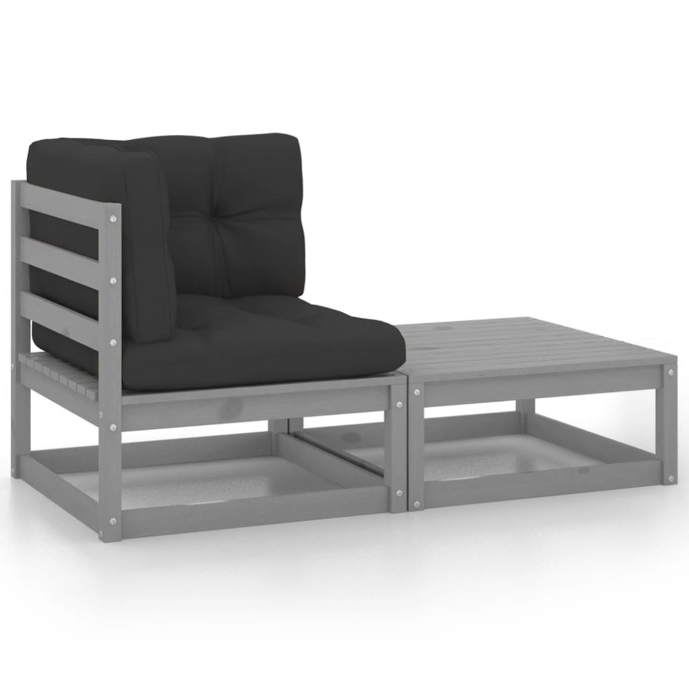 vidaXL Set mobilier de grădină cu perne, 2 piese, gri, lemn masiv pin