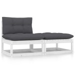 vidaXL Set mobilier de grădină cu perne, 2 piese, alb, lemn masiv pin vidaXL Set mobilier de grădină cu perne, 2 piese, alb, lemn masiv pin