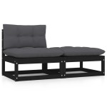 vidaXL Set mobilier de grădină cu perne, 2 piese, negru, lemn de pin vidaXL Set mobilier de grădină cu perne, 2 piese, negru, lemn de pin