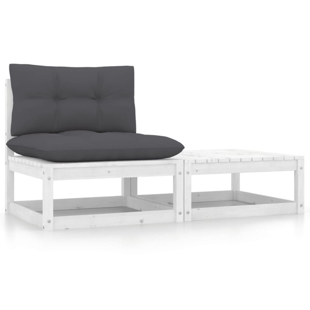 vidaXL Set mobilier de grădină cu perne, 2 piese, alb, lemn masiv pin