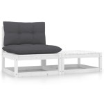 vidaXL Set mobilier de grădină cu perne, 2 piese, alb, lemn masiv pin vidaXL Set mobilier de grădină cu perne, 2 piese, alb, lemn masiv pin