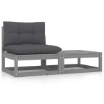 vidaXL Set mobilier de grădină cu perne, 2 piese, gri, lemn masiv pin vidaXL Set mobilier de grădină cu perne, 2 piese, gri, lemn masiv pin