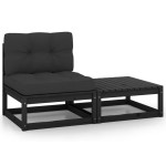 vidaXL Set mobilier grădină cu perne, 2 piese, negru, lemn masiv pin