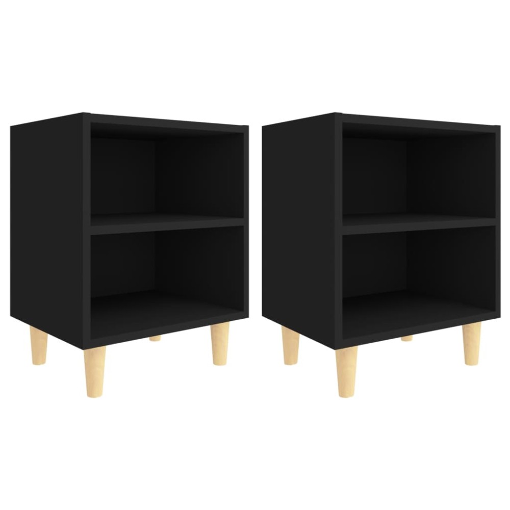 vidaXL Noptiere cu picioare lemn masiv, 2 buc., negru, 40x30x50 cm