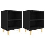 vidaXL Noptiere cu picioare lemn masiv, 2 buc., negru, 40x30x50 cm