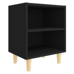 vidaXL Noptiere cu picioare lemn masiv, 2 buc., negru, 40x30x50 cm