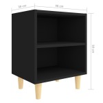 vidaXL Noptiere cu picioare lemn masiv, 2 buc., negru, 40x30x50 cm